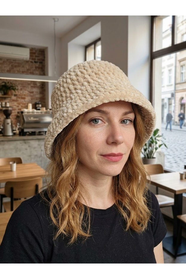 Winter Hat, Beanie, Bucket Hat, Velvet, Hand-Knitted