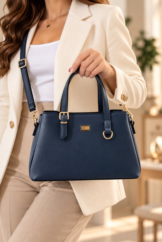 Women's Clutch Bag and Shoulder Bag with Buckled Design