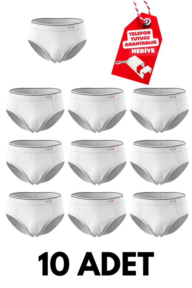 10-Pack of White Men's Slim-Waist Stretch Fabric Cotton Boxer Briefs - Comes with a Free Phone Holder Keychain