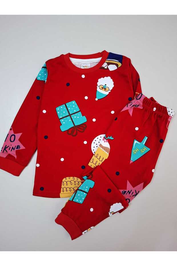 Girls' 100% Cotton New Year's-Themed Crew Neck Long-Sleeve Pajama Set