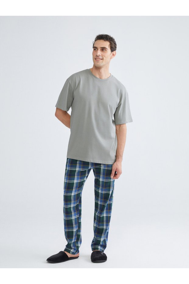 Men's Embroidered Checkered Regular Fit Pajama Bottoms from Uzg Store for Style Enthusiasts