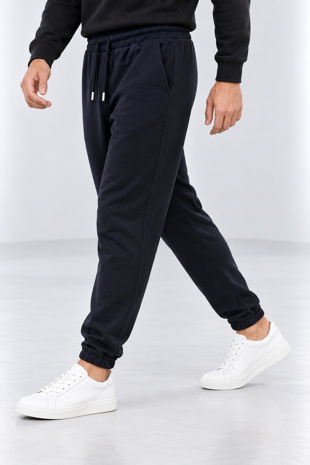 Men's Navy Blue Regular-Fit 3-Ply Brushed Inside Elastic-Waist Sweatpants