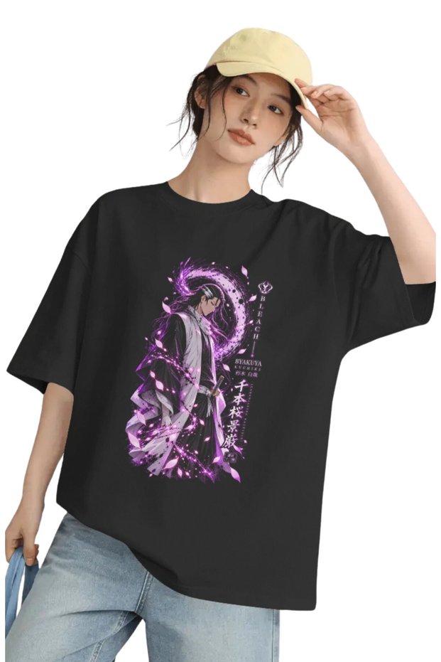 Unisex Oversized Byakuya Kuchiki "Bleach" Anime Character Pre-Printed Premium T-Shirt