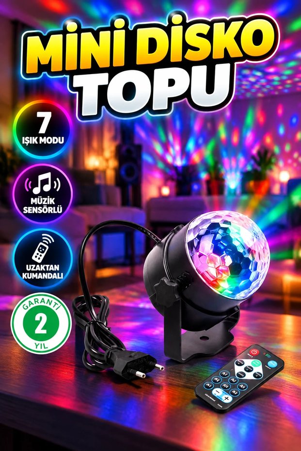 RGB LED Disco Ball with 7 Light Modes, Music Sensor, and Remote Control