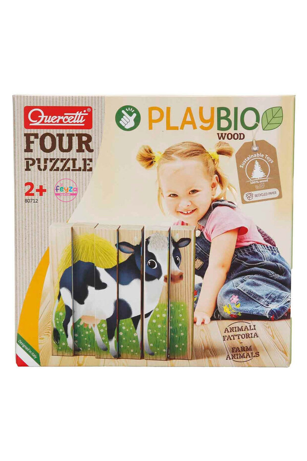 | Quercetti Wooden Farm Animal Puzzle with 4 Figures | Ages 2+ | 6 Pieces | Visual Perception and Motor Skills
