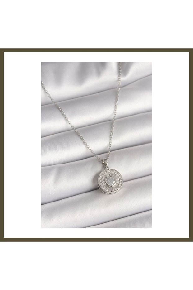 316L Stainless Steel Silver-Colored Chain Embellished with Zircon Stones and Featuring an Embroidered Medallion for Women's Necklace BX