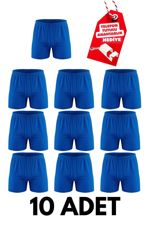 Set of 10 Men's 100% Cotton Relaxed-Fit Boxer Briefs with Wide Legs - Includes a Free Phone Holder Keychain