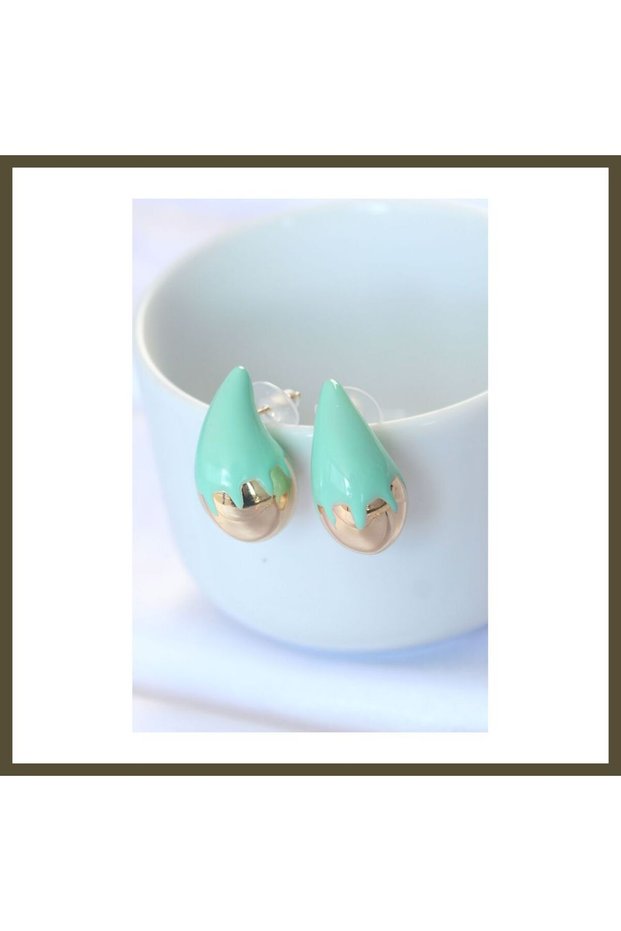 Minimal Turquoise-Inlaid Two-Tone Teardrop Earrings BX
