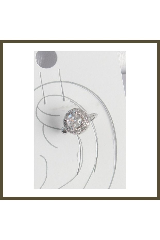 Silver-Toned Rice-Shaped Women's Cartilage Earrings with Zircon Stones BX