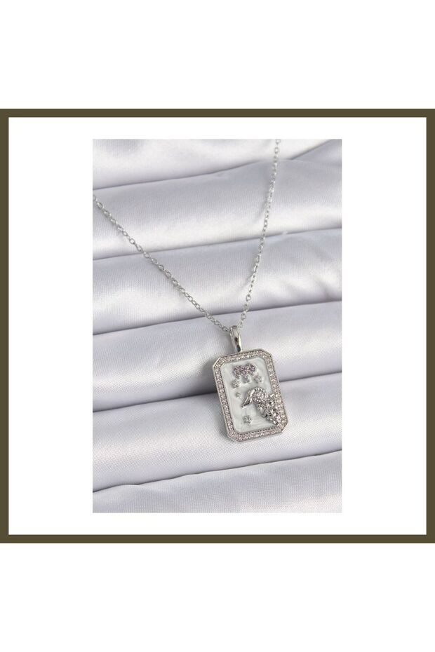 316L Steel Silver-Colored Chain Aries Zodiac Sign Zircon Stone Women's Necklace BX