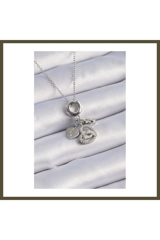316L Stainless Steel Silver-Colored Zircon Stone Embellished Charm Women's Necklace BX