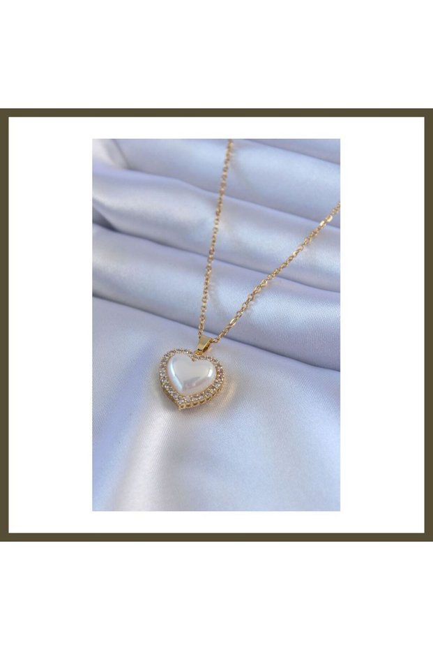 316L Steel Gold-Colored Pearl-Style Necklace with Zircon Stones for Women BX