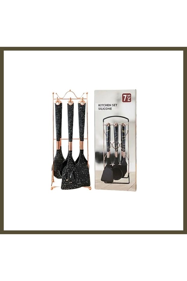 7-Piece Black Silicone Kitchen Set with Stand, BX
