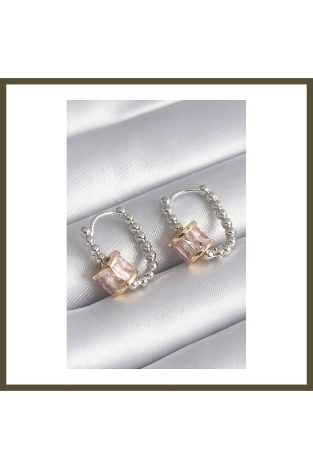 Rice-Shaped Silver-Colored Modal Gold-Colored Zircon Earrings for Women BX