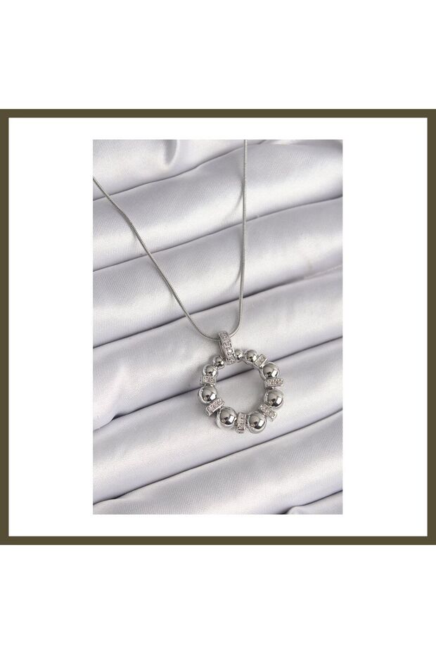 316L Steel Silver-Colored Chain with Zircon Stones and Curved Link Design Women's Necklace BX