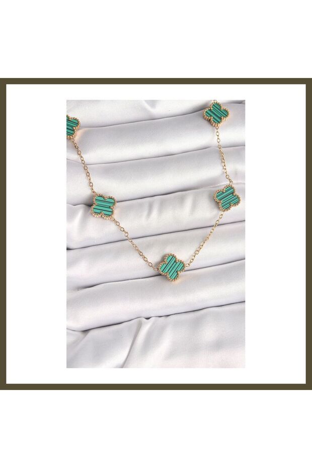 316L Stainless Steel Gold-Colored Chain with Green Clover Design Women's Necklace BX