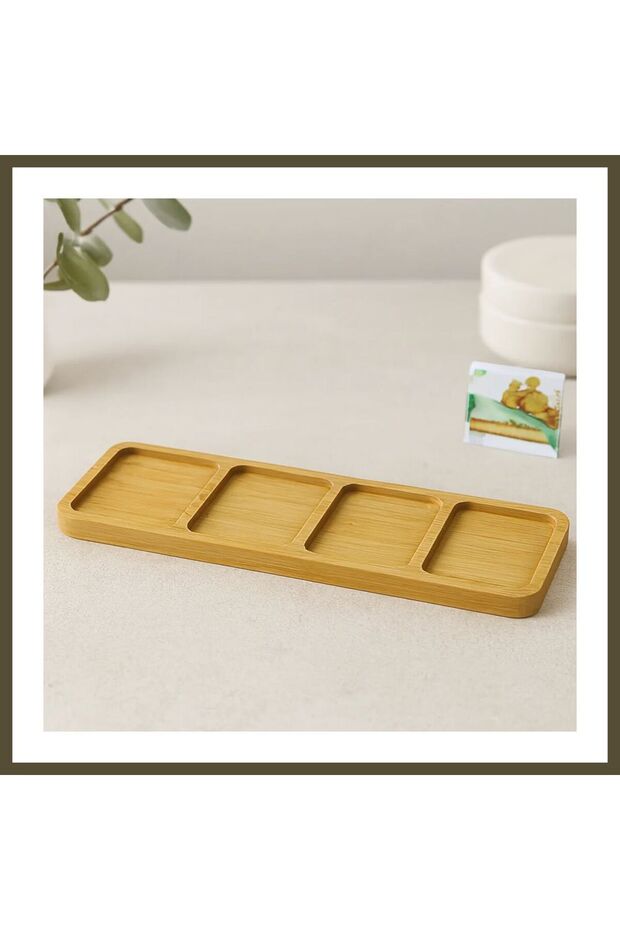 4-Compartment Rectangular Bamboo Serving Tray, 32.8 x 10 x 1.4 cm, BX