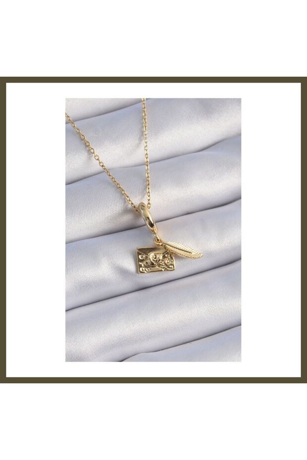 316L Steel Gold-Colored Detailed Letter-Shaped Charm Necklace for Women, Model BX