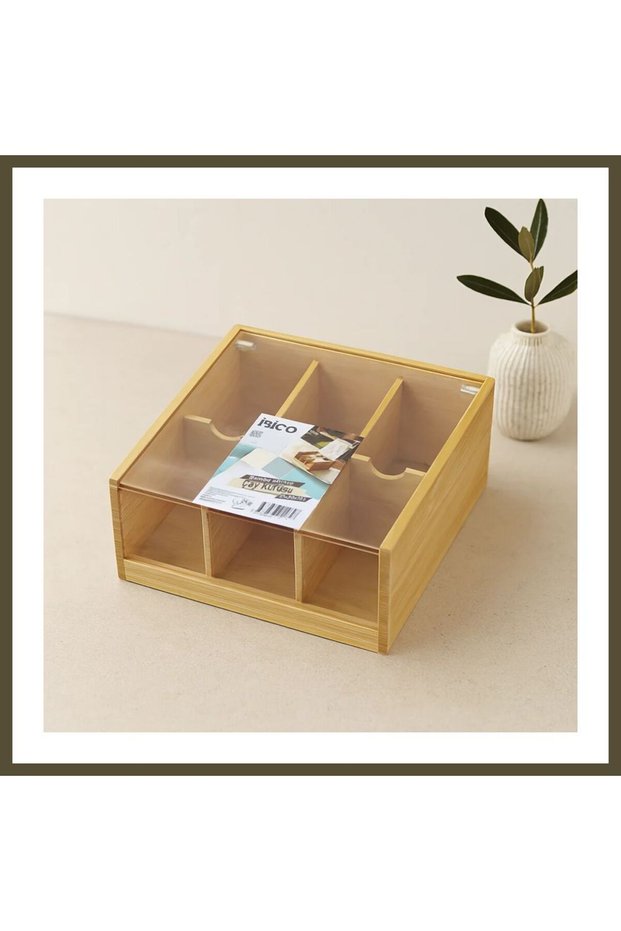 6-Compartment Bamboo Tea Bag Box, 21x20x10 cm BX