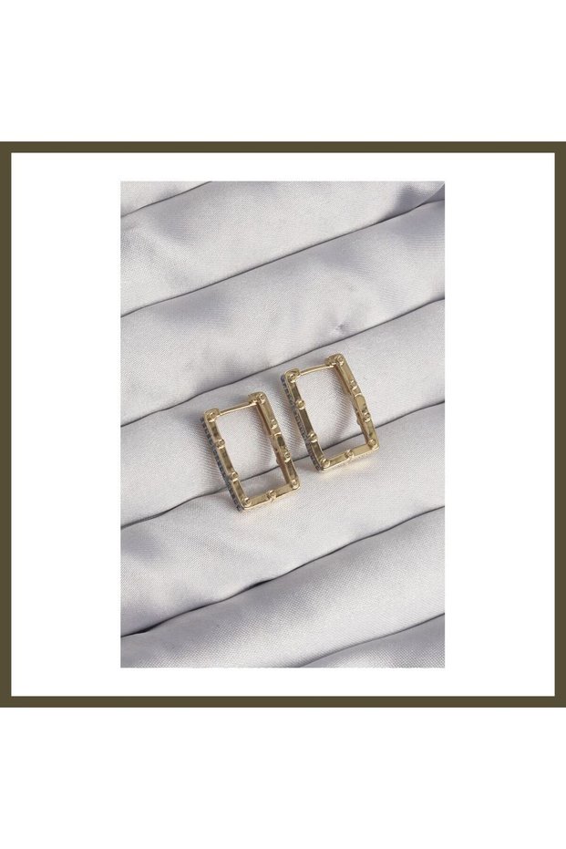 Rectangular Seranay Earrings with Gold-Toned Zircon Stones, Model BX