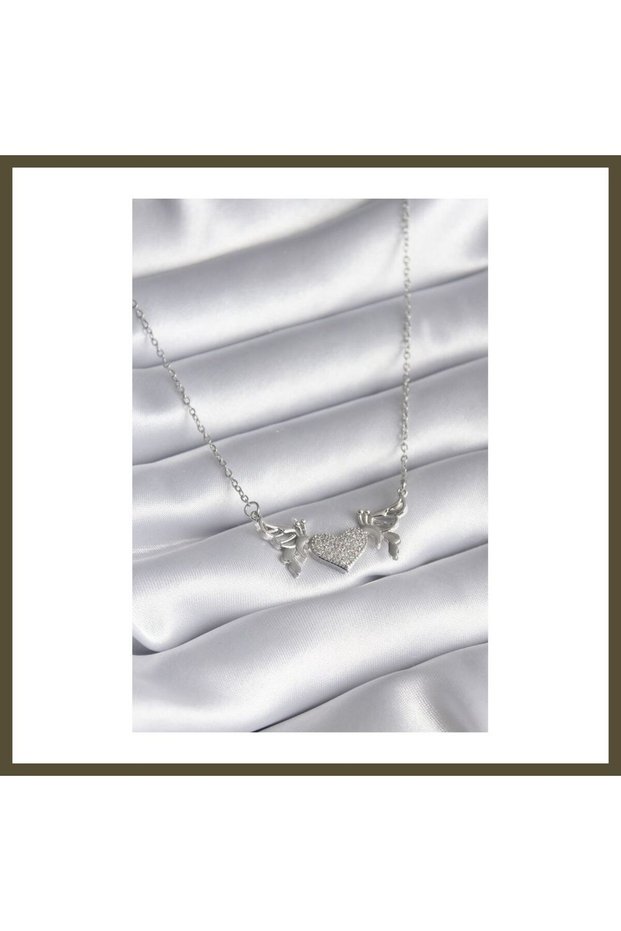 316L Steel Silver-Colored Zircon Stone Wing-Style Women's Necklace BX