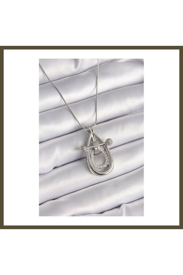 316L Steel Silver-Colored Teardrop-Shaped Women's Necklace with Zircon Stones BX