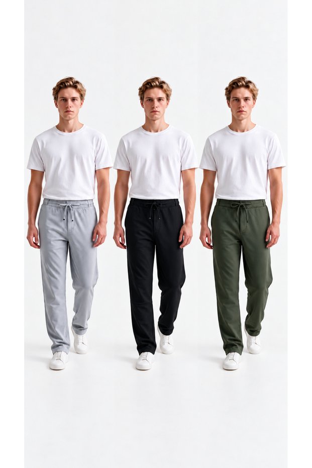 Stretch Fabric 3-Pack Ankle-Length Woven Jogger Pants with Back Pockets
