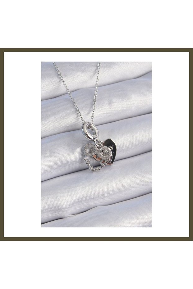316L Steel Silver-Colored Zircon Stone Infinity Symbol Charm Necklace for Women, Model BX
