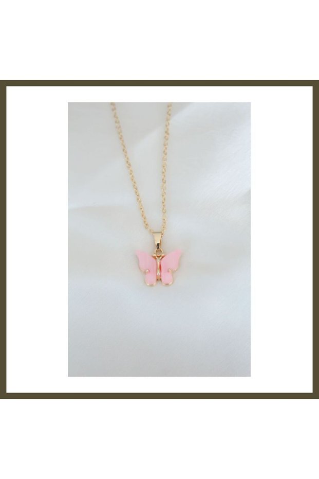 Gold-Plated Pink Mother-of-Pearl Butterfly Necklace BX