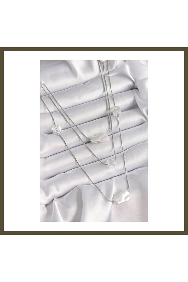 Rice-Shaped Silver-Toned Pearl-Patterned Modal Multi-Strand Women's Necklace BX
