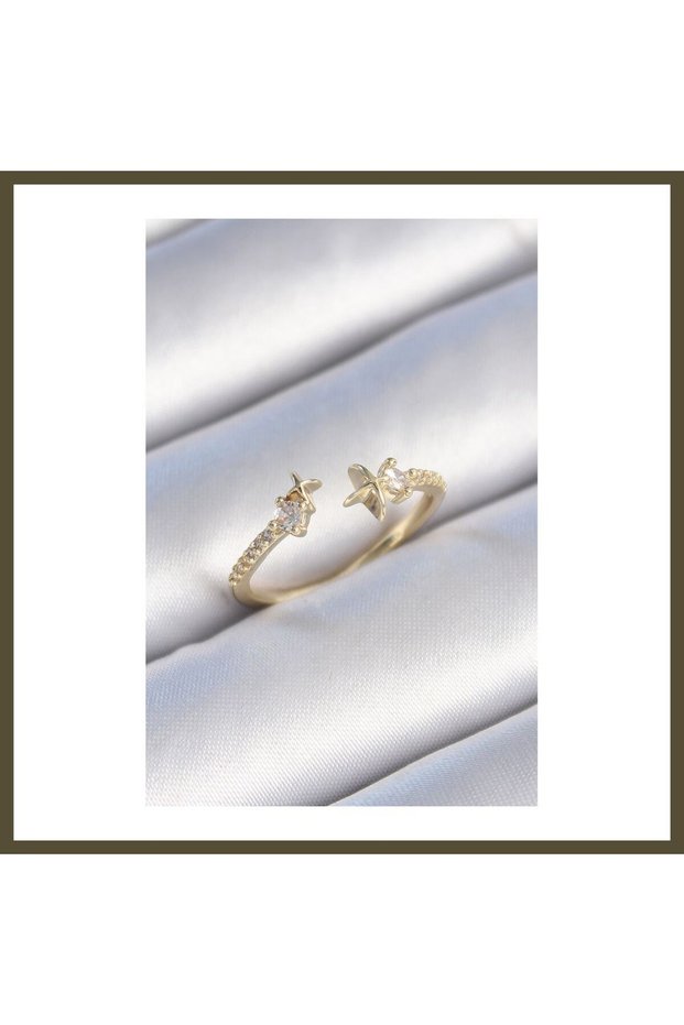 Gold-Toned Rice-Shaped Zircon Stone Star-Design Women's Ring BX