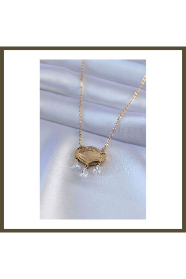 316L Stainless Steel Gold-Colored Lotus-Style Women's Necklace with Zircon Stones BX