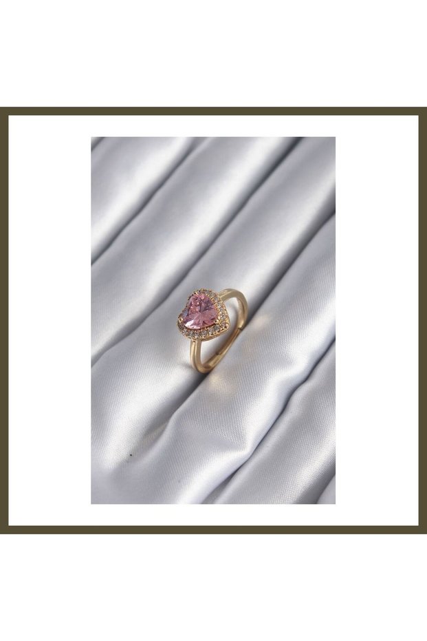 Gold-Plated Rice-Shaped Pink Zircon Stone Charm Women's Ring Model BX