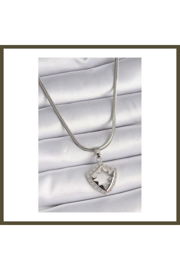 316L Steel, Silver-Colored, Italian Chain, Zircon-Set, Polar Star Embroidered Design, Women's Ko BX