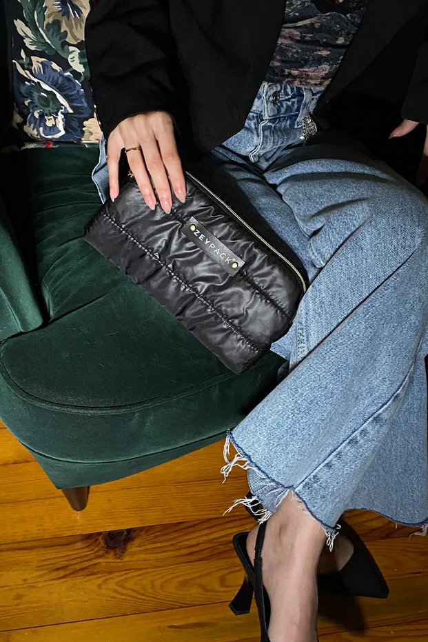 Black Bag—Clutch Bag, Handbag, Makeup Bag, 23x13 cm, with Velvet Accents, Limited Edition