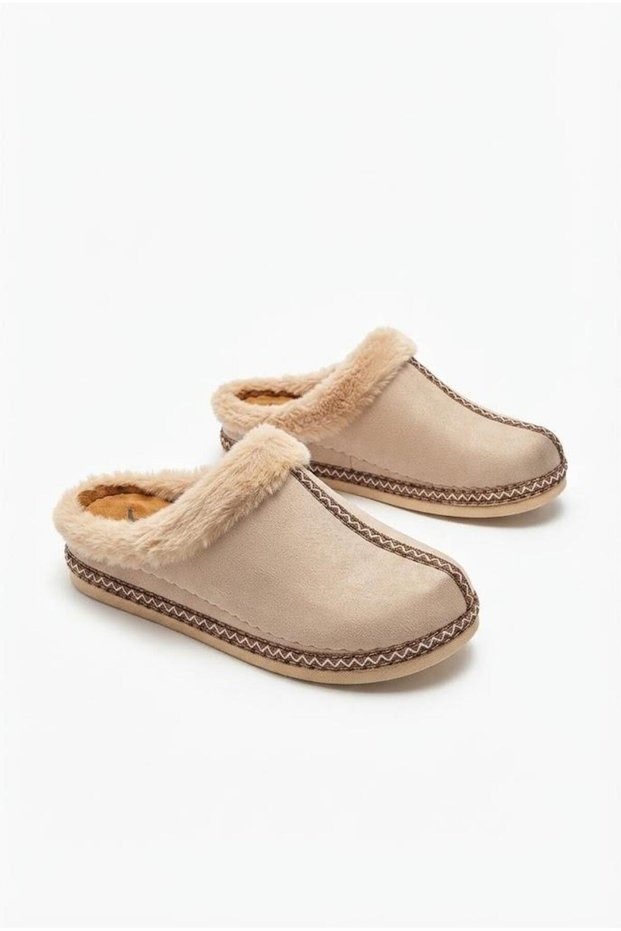 Voga Nubuck Women's Winter House Slippers with Embroidery and Fur Accents, Closed-Toe, for Indoor Use 2900-K3