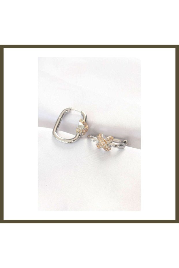 Rice-Shaped, Two-Tone, X-Design Rectangular Earrings BX