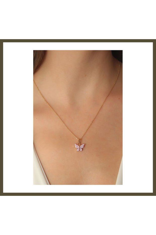 Gold-Lilac Butterfly-Shaped Women's Necklace BX