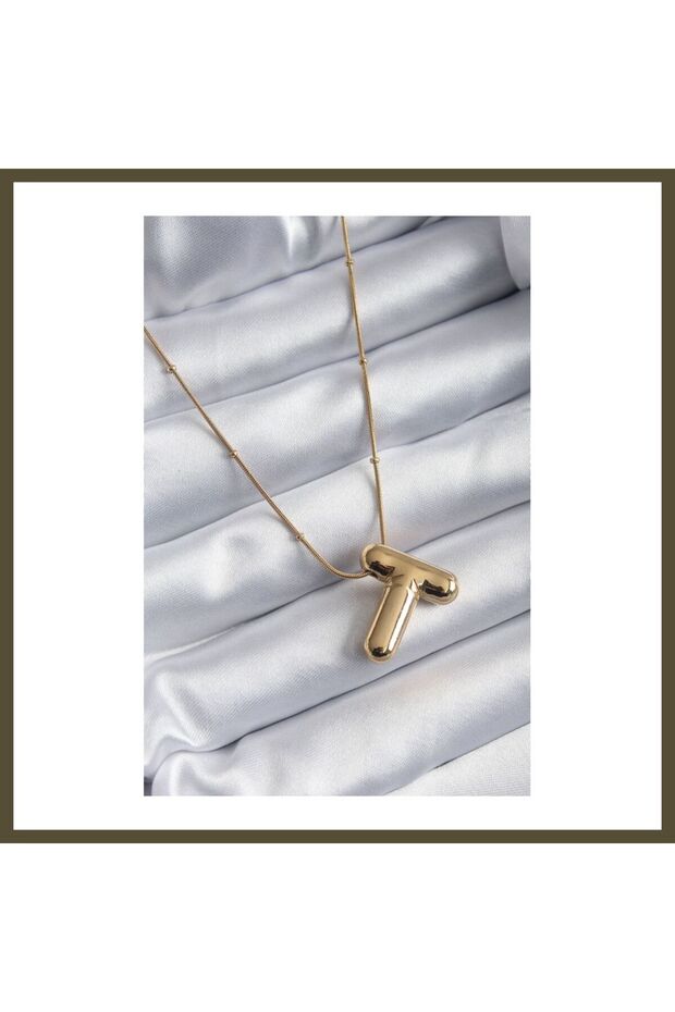 316L Stainless Steel Gold-Colored Bubble "T" Letter Women's Necklace BX