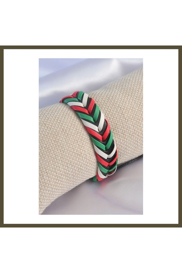 Men's Leather Bracelet with Multicolored Cord BX