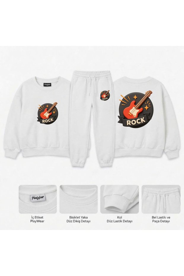 Team Sweatshirt with Rock Guitar Print for Girls, Boys, and Kids—Crew Neck with Men’s Collar