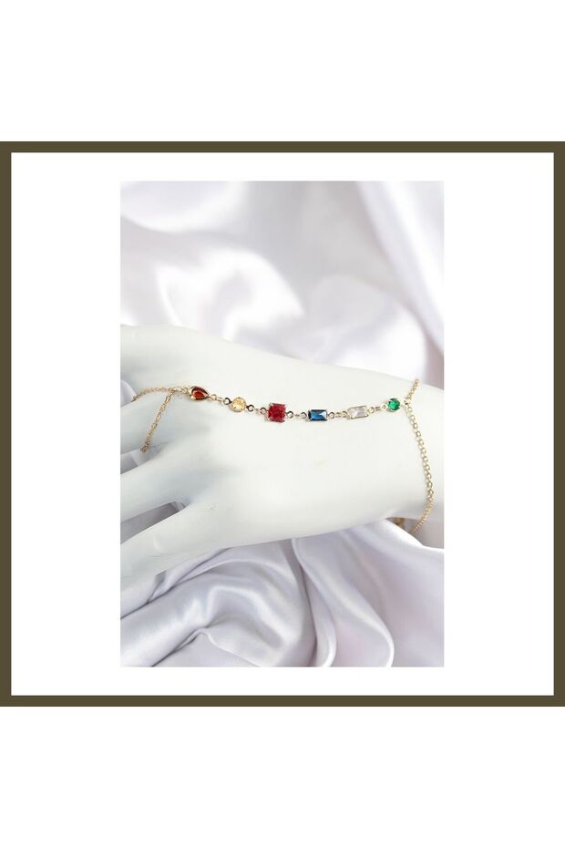 Gold-Colored Women's "Y" Model Shahmeran BX Ring with Rice-Colored Zircon Stones