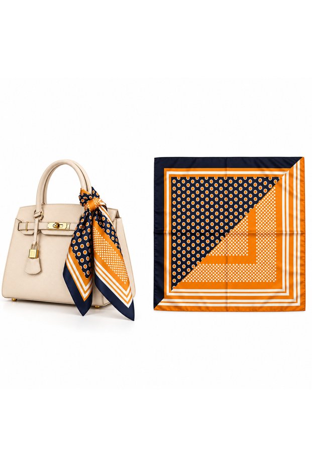 Yellow and Navy Polka Dot Bag Accessory Scarf, 50x50