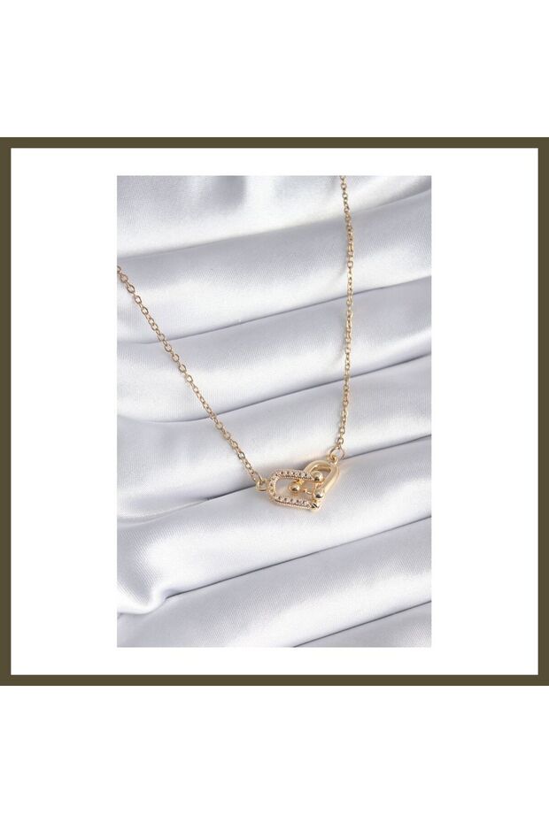 316L Stainless Steel Gold-Colored Necklace with Zircon Stones for Women, Model BX