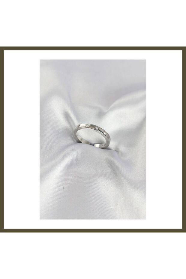 Silver-Toned Rice-Patterned Wedding Band with Star Accents for Women, Model BX