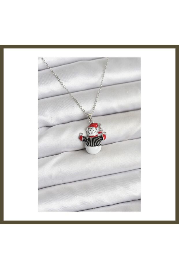 316L Stainless Steel Chain, Silver-Colored, Snowman-Shaped, New Year's-Themed Women's Necklace BX