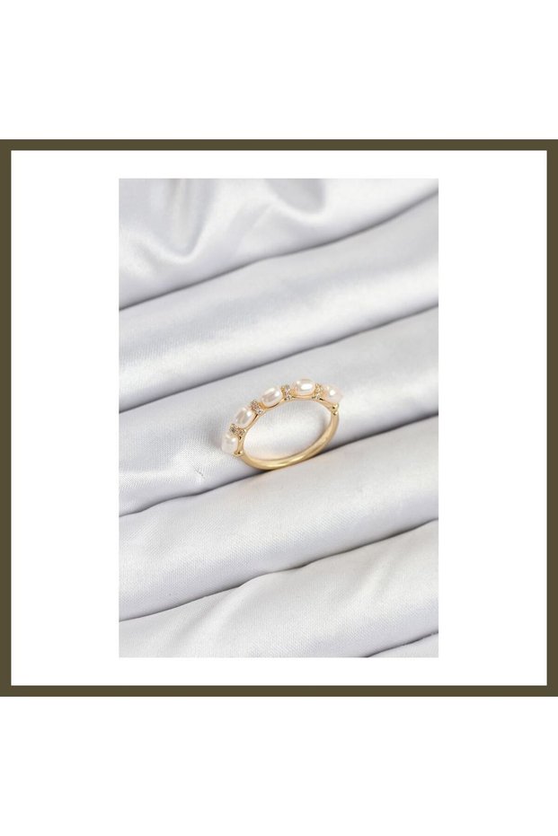 Gold-Toned Rice-Patterned Beaded Women's Ring BX