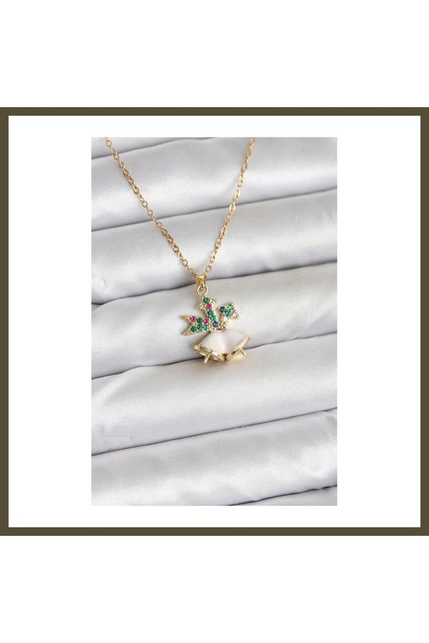 316L Stainless Steel Chain, Gold-Colored, Christmas-Style, New Year's-Themed Women's Necklace BX
