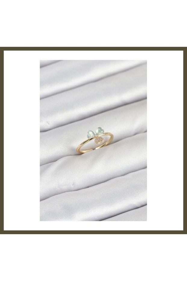 Gold-Toned Rice-Shaped Clover-Design Women's Ring BX