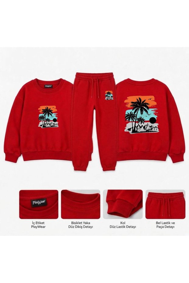 Team Sweatshirt with Tropical Sunrise Print for Girls and Boys, Crew Neck with Men’s Collar